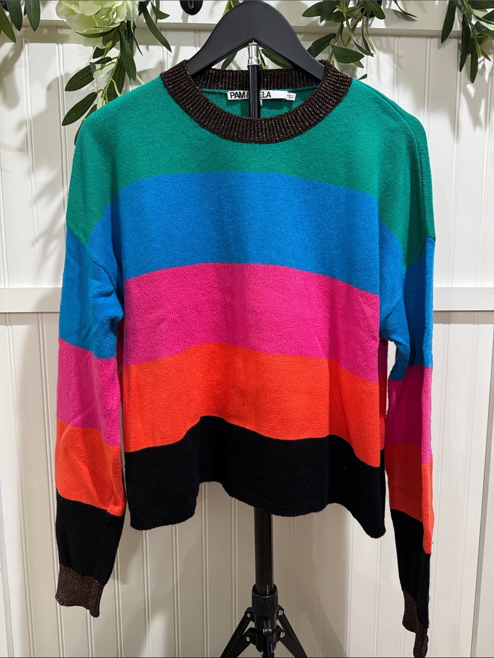 #320 PAM & GELA Women's Multicolor Striped Crewneck Sweater M
